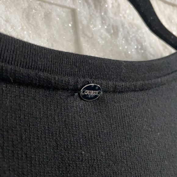 GUESS Black Lace Front with Nude Liner Crew Neck Pullover Sweater - Picture 6 of 6